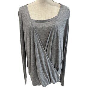 Sonoma Womens Grey Long Sleeve Lightweight Wrap Front Top XL